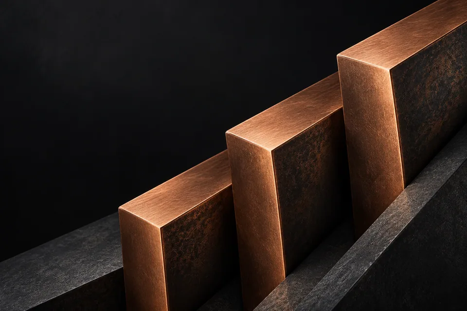 Architectural copper pillars on a solid iron foundation